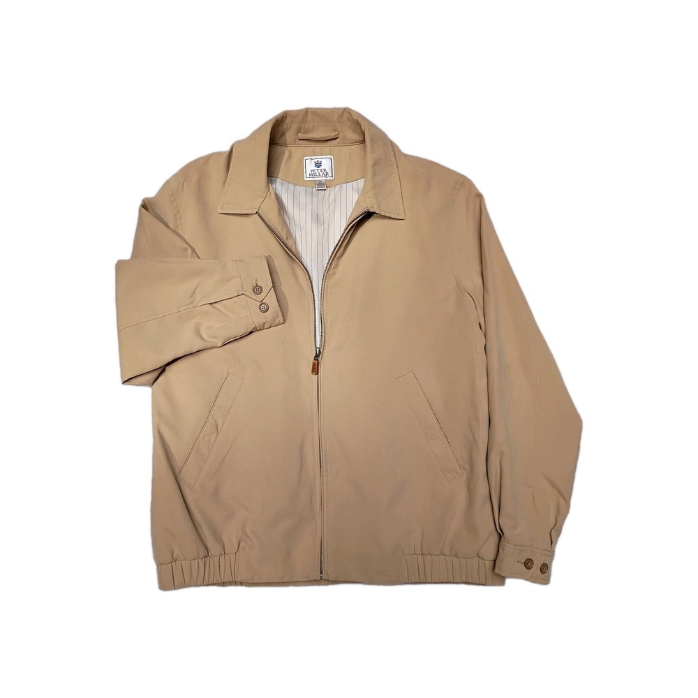 Peter Millar Jacket Mens M Tan Full Zip Windbreaker Polyester Blend Solid